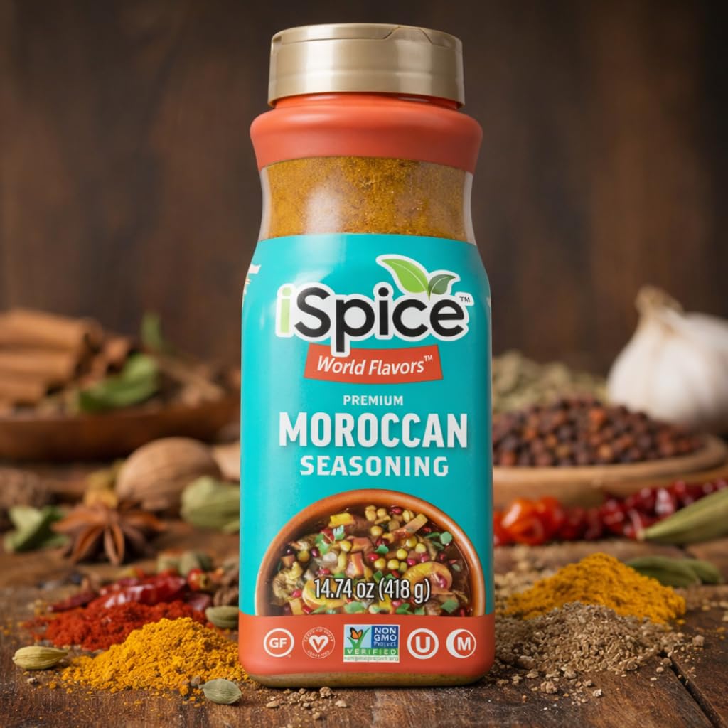 iSpice Blend | Moroccan Seasoning | 14.74 oz | Mixed Spice & Seasoning | Bulk Size | Halal | Kosher (Moroccan)