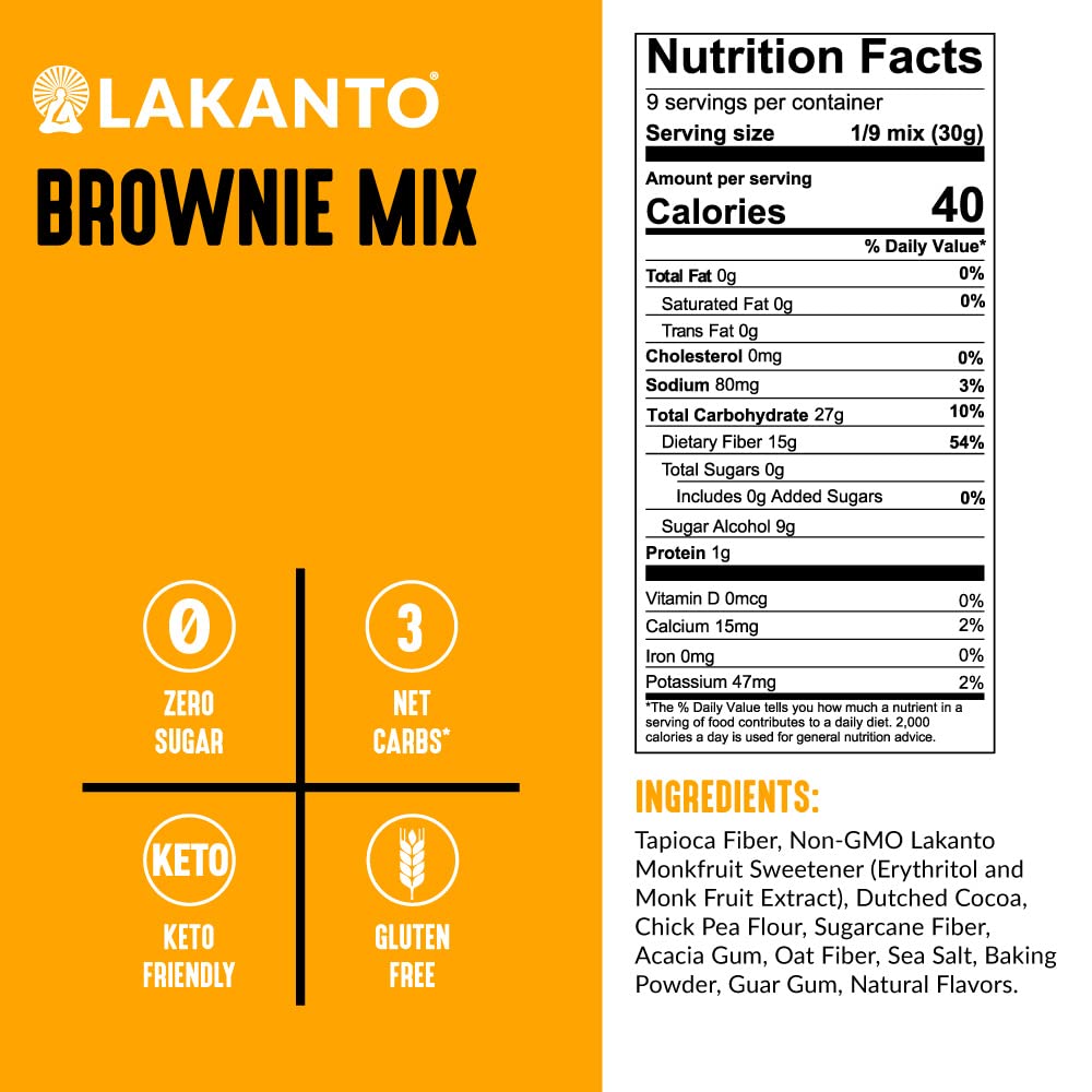 Lakanto Sugar Free Brownie Mix - Sweetened with Monk Fruit Sweetener and Erythritol, Keto Diet Friendly, Delicious Dutched Cocoa, High in Fiber, Low Net Carbs, Gluten Free, Easy to Make Dessert (Pack of 1)
