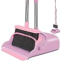 kelamayi Broom and Dustpan Set for Home, Office, Indoor&Outdoor Sweeping, Stand Up Broom and Dustpan (Pink)