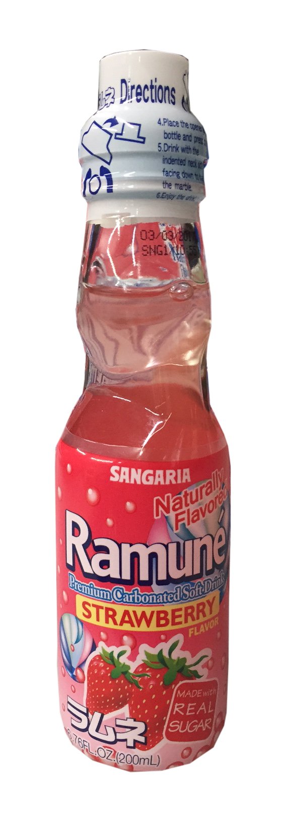 Sangaria Ramune Premium Carbonated Soft Drink 6.76 fl oz per Bottle (Strawberry, 6 Bottle)