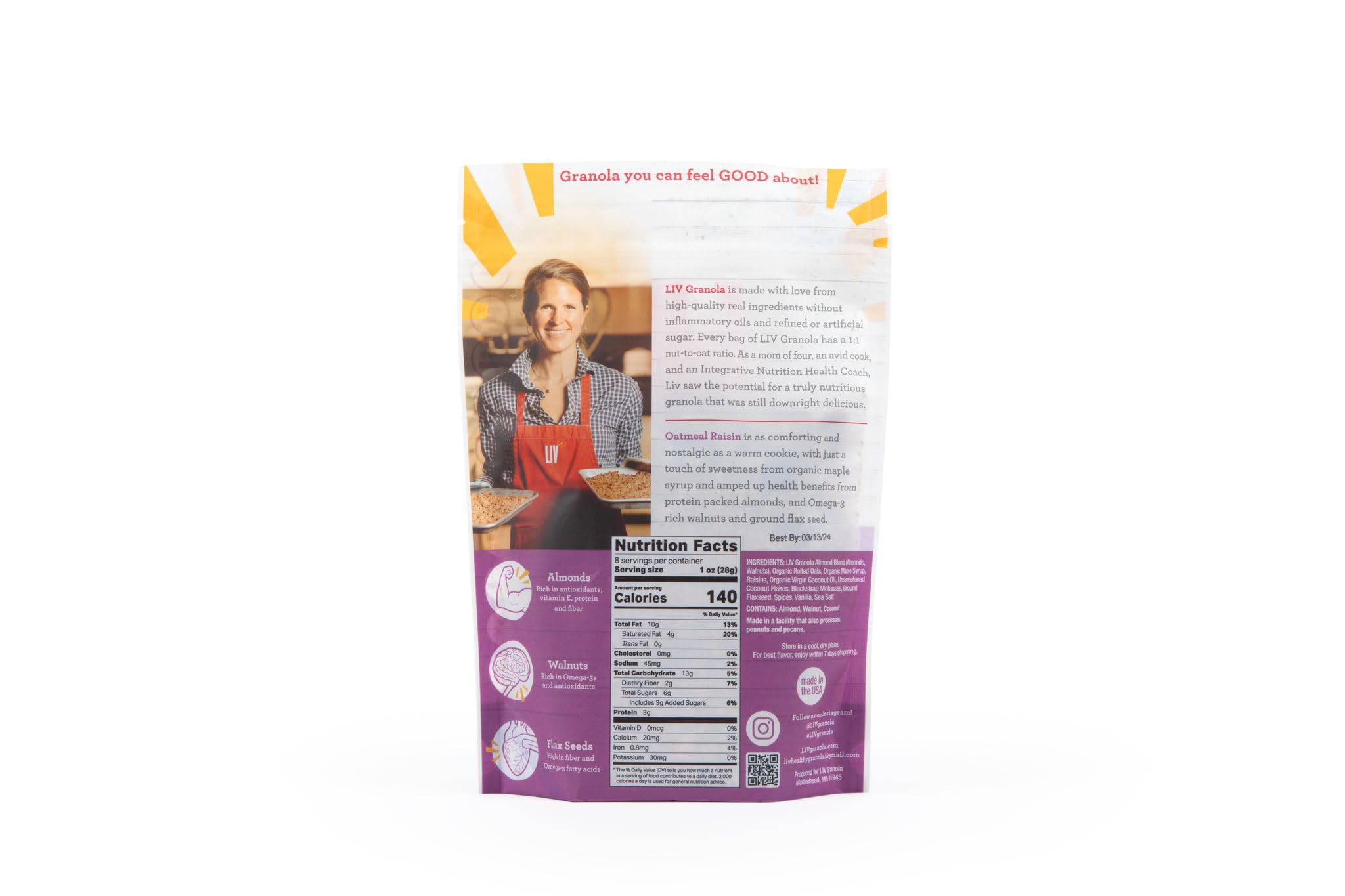 Liv Gourmet Oatmeal Raisin Granola - 8oz (Pack of 2) | Healthy, Nutrient-Dense Snack, Breakfast Cereal | 1:1 Nut-to-Oat Ratio | Non-GMO, Low Sugar