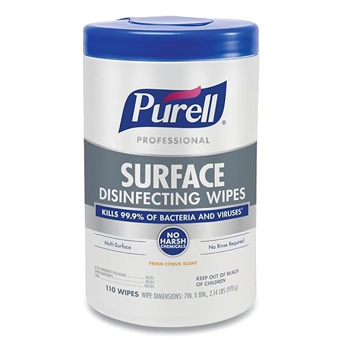 Purell Professional Surface Disinfecting Wipes, 7" x 8", Fresh Citrus, 110 Wipes Per Canister