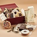 Gourmet Bakery Assortment Gift - Luxury Gold Leaf Hand Cream - Handmade Freshly Baked Treats - Beautiful Maroon Gift Box - Brownies, Cookies