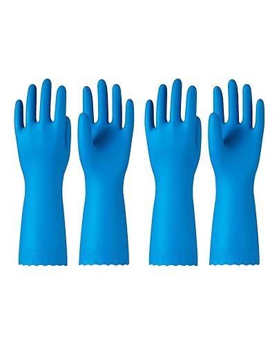 PACIFIC PPE 2 Pairs Reusable Dishwashing Cleaning Gloves with Latex Free, Cotton Lining, Kitchen Gloves, Blue, Medium