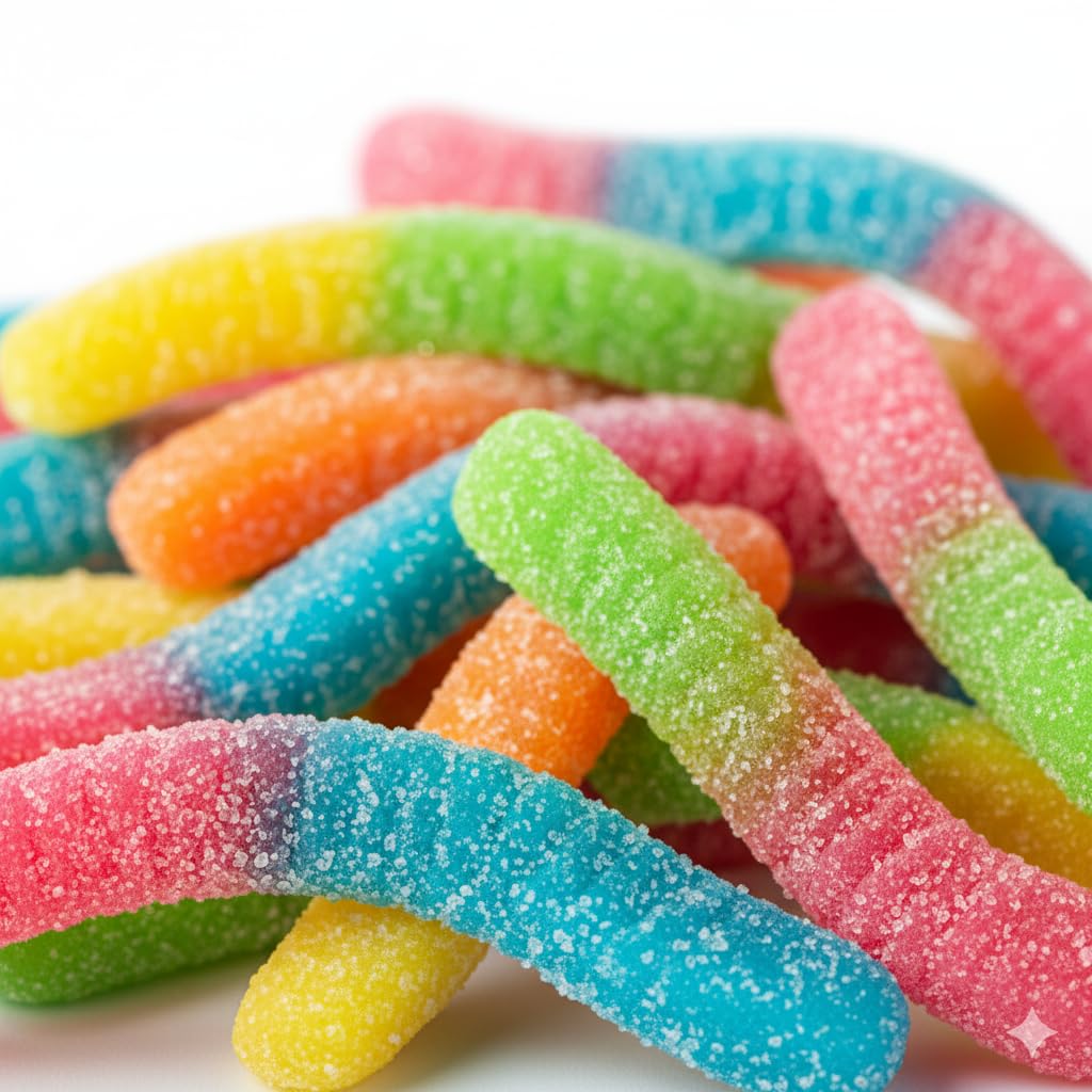 Sour Neon Gummy Worms Candy (5 Pound Bag) Multi-Flavored. Net Wt. 80oz.