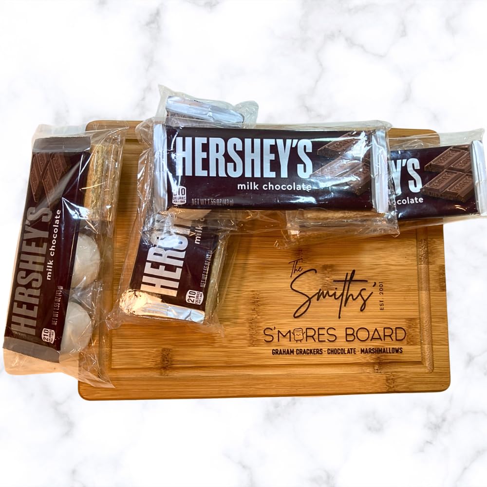 WBB SMORES KIT BOARD | Personalized Engraved Serving Board + S'mores Kit | Individually packaged S'mores Kit set: Graham Crackers, Marshmallow