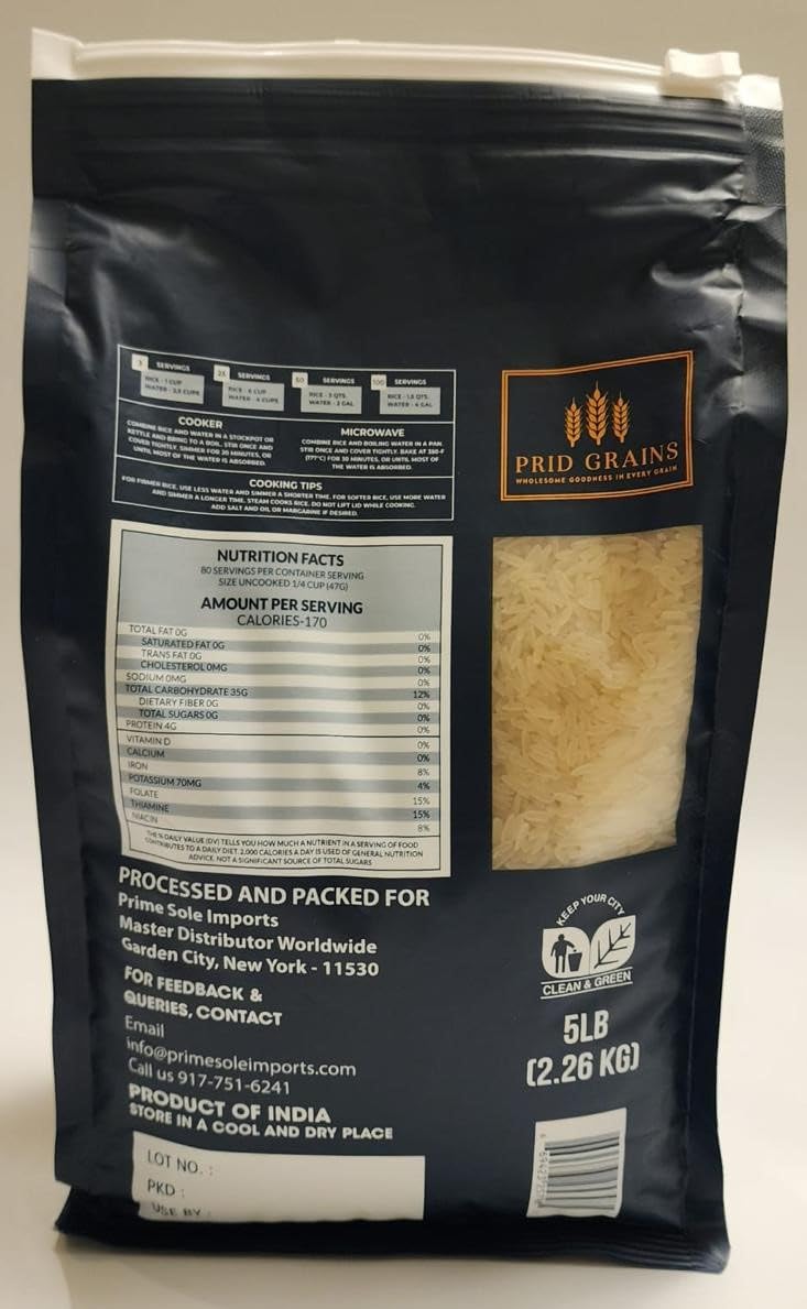 Prid Grains Premium Parboiled Rice, 5 lb Bag, Medium