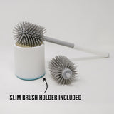 Don Aslett Silicone Toilet Bowl Brush Set (Gray) Includes Slim Brush Holder, Sturdy Handle, & 2 Replacement Heads with Durable Silicone Bristles |