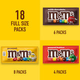 M&M'S Milk Chocolate, Peanut, and Peanut Butter Candy Variety Pack, Individually Wrapped Full Size Pack of 18 Bulk Candy Chocolate for Parties, Baking