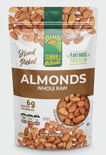Sunhill Naturals Raw Whole Almonds | Heart-Healthy Omega 3 Raw Almonds | Omega 3 Nuts for Snacking | Keto Snacks for Adults and Kids