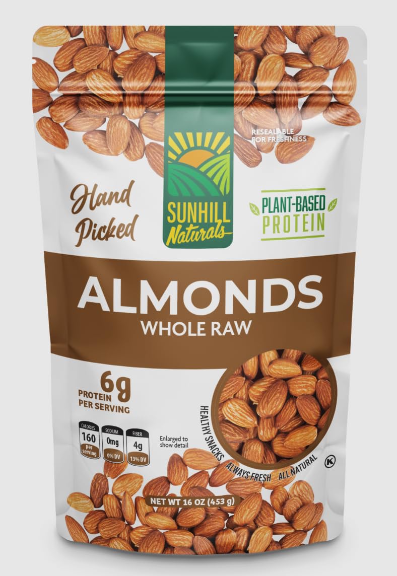 Sunhill Naturals Raw Whole Almonds | Heart-Healthy Omega 3 Raw Almonds | Omega 3 Nuts for Snacking | Keto Snacks for Adults and Kids