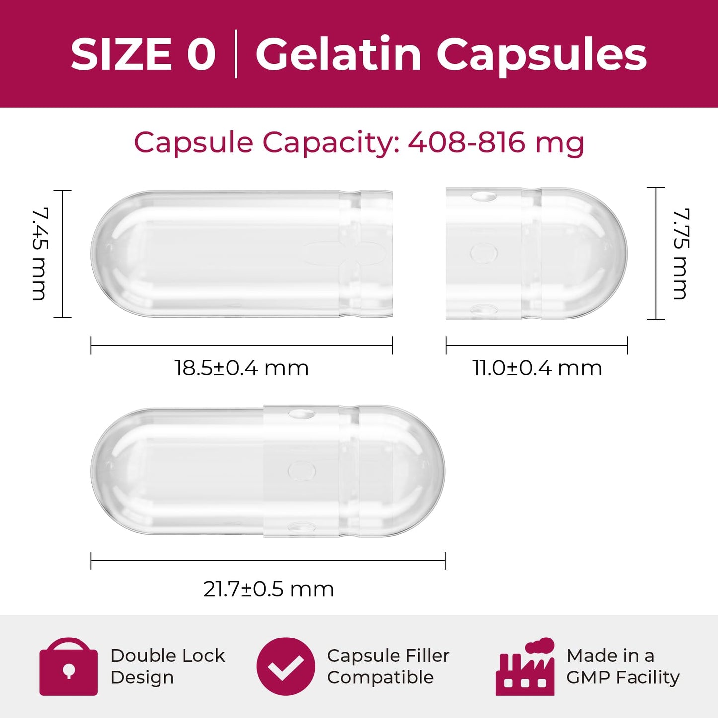 ATLEMISME Empty Gelatin Capsules Size 0 - Clear Empty Capsules 100 Count - Kosher and Halal Pure Gelatin Pill Capsule - DIY Powder Filling - Fillable