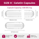 ATLEMISME Empty Gelatin Capsules Size 0 - Clear Empty Capsules 100 Count - Kosher and Halal Pure Gelatin Pill Capsule - DIY Powder Filling - Fillable