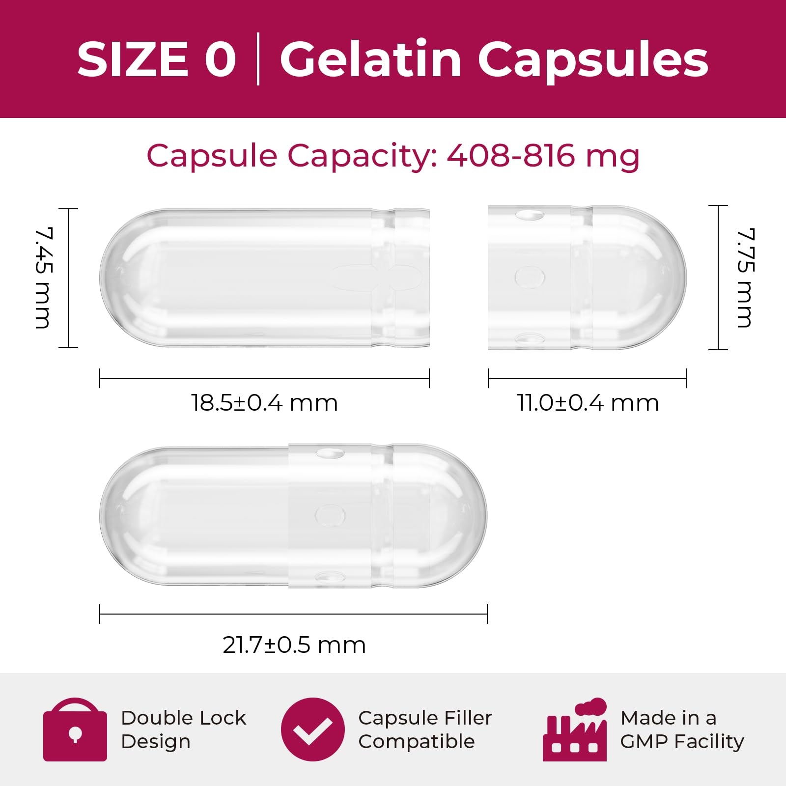 ATLEMISME Empty Gelatin Capsules Size 0 - Clear Empty Capsules 100 Count - Kosher and Halal Pure Gelatin Pill Capsule - DIY Powder Filling - Fillable