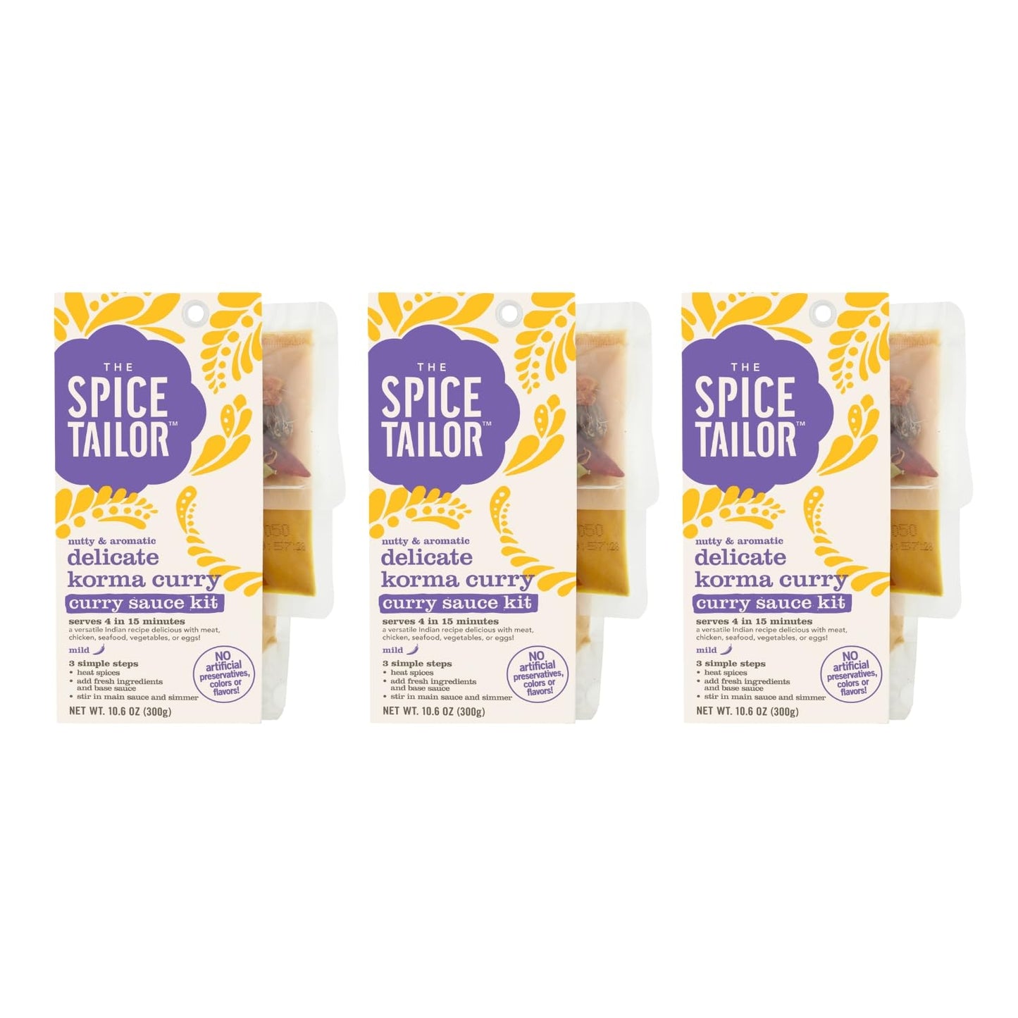 Spice Tailor 3 Simple Steps Restaurant Quality Meals in Minutes Kits Ready in 10 Minutes (3 Pack, Delicate Korma)