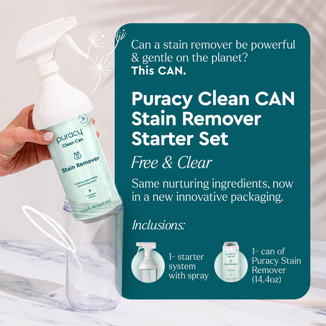 Puracy Natural Stain Remover - Clean Can - Fabric Stain Remover for Clothes Laundry - Stain Treater - Active Enzyme Laundry Stain Remover Spray - Spot