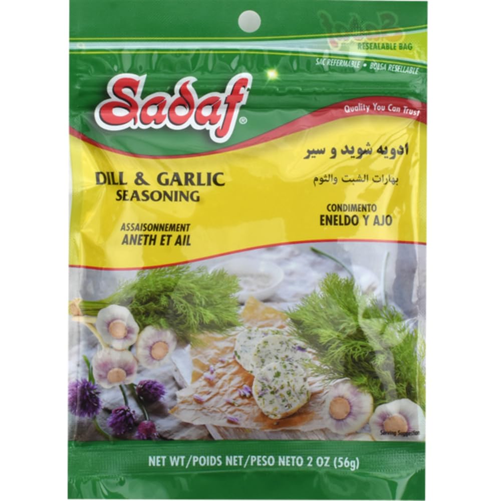 Sadaf Dill & Garlic Seasoning - Garlic and Herb Seasoning for Cooking and Food Flavoring - Seasonings and Spices - Kosher - 2 Oz Resealable Bag
