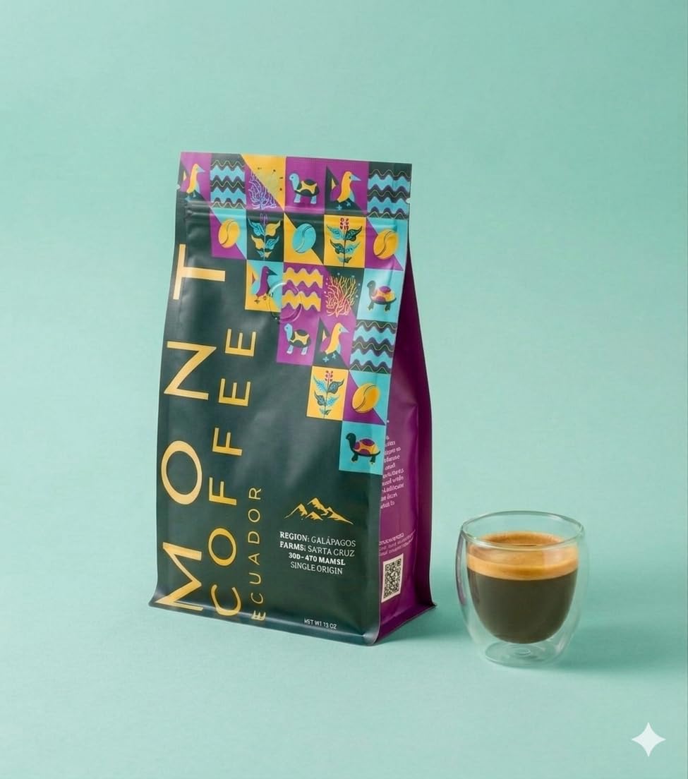 Mont Coffee Ecuador Single Origin Galapagos - Rare Volcanic Island Arabica Whole Bean Coffee, Hand-Harvested Santa Cruz Highlands, Medium Roast