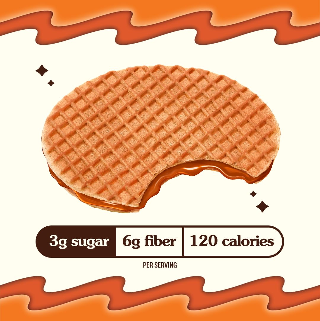 Rip Van Wafels Dutch Caramel & Vanilla Stroopwafels, Healthy Snacks, Non-GMO, Low Calorie, Low Sugar (3g), Office Snacks, Keto Friendly, 12 Count