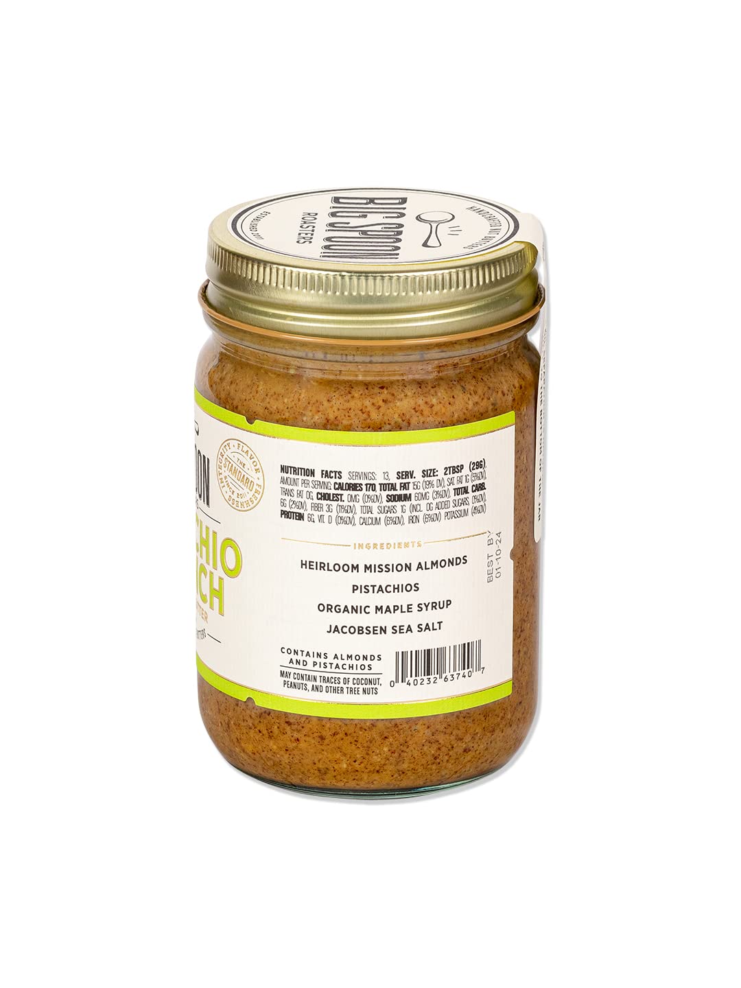 Big Spoon Roasters Almond & Pistachio Butter w/Raw Honey & Sea Salt - Keto Friendly, Low Sugar Almond Butter - Crunchy Pistachio Butter w/Bee-Friendly