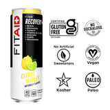 FITAID Recovery Blend, BCAAs, Vitamin B6, B12, Glucosamine, Electrolytes, 100% Clean, Paleo, B-Complex, Citrus Medley, No Sucralose, 12-oz. cans (Pack