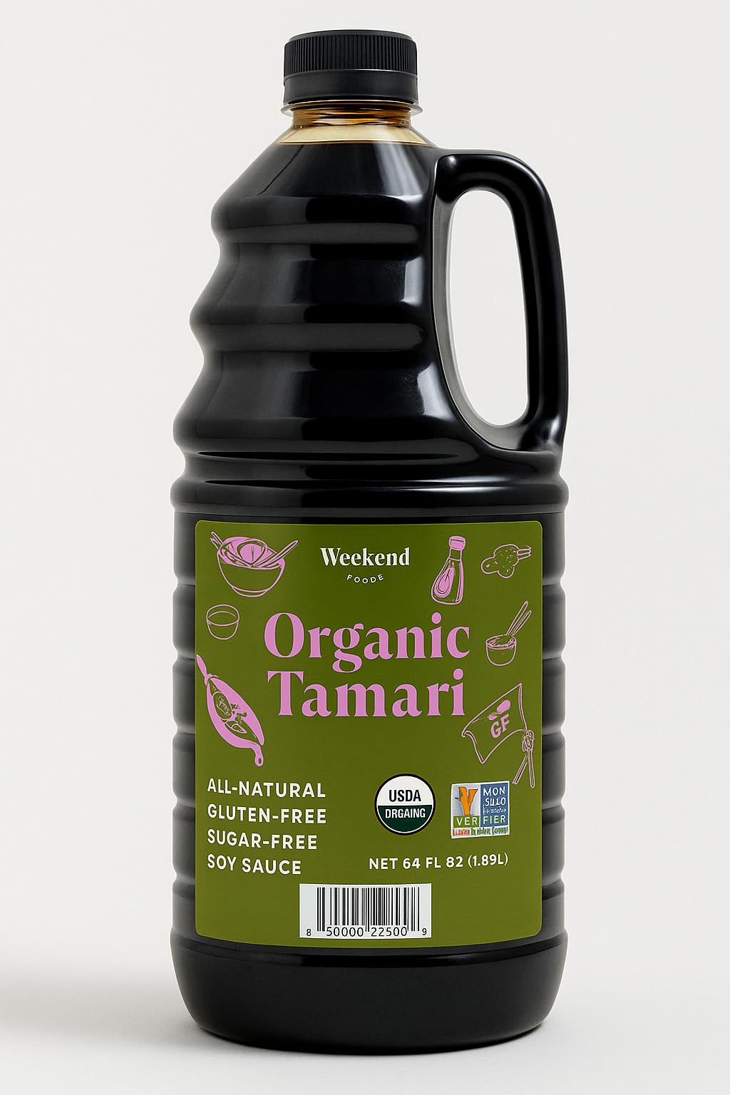 Weekend Foods Organic Tamari Soy Sauce - USDA Organic, Gluten-Free, Sugar-Free, Non-GMO, All-Natural - Bold Umami Flavor, No Wheat - 64.2 fl oz (1.9L)