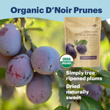 Sunsweet D'Noir Organic Prunes - Prunes Pitted Unsweetened & Dried - Gluten Free, Preservative Free, Vegan - Fiber & Minerals - 7 oz Pouch x 6 Pack