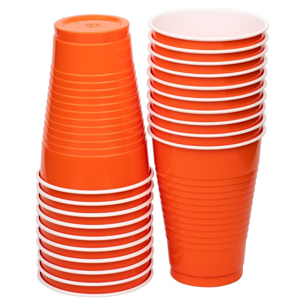 JAM Paper Bulk Plastic Party Cups - 12 oz - Orange - 200 Glasses/Box