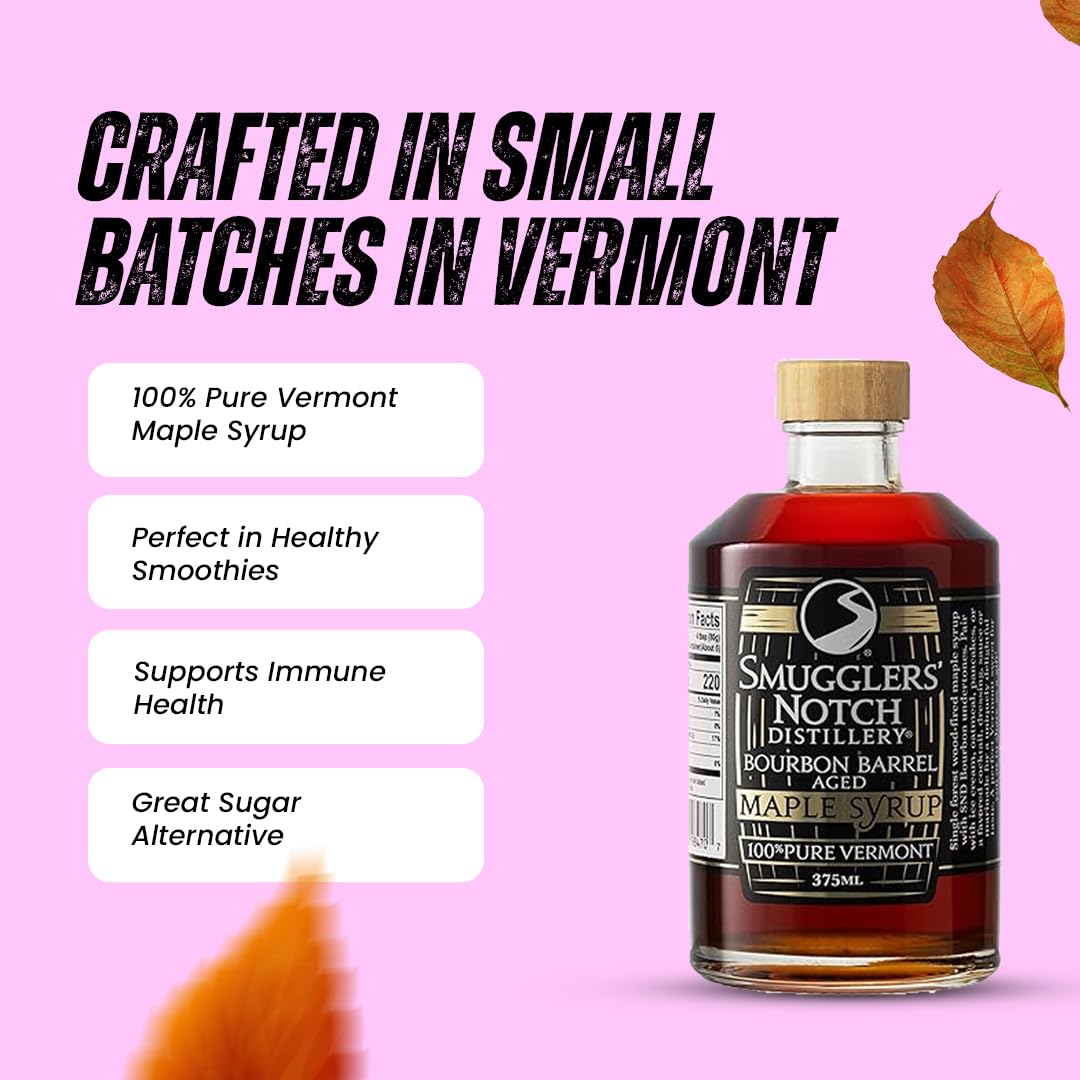 Smugglers’ Notch Maple Works - Bourbon Barrel Aged - 100% Pure Vermont Maple Syrup - Natural Sweetener & Gluten Free - Rich Taste - Waffles