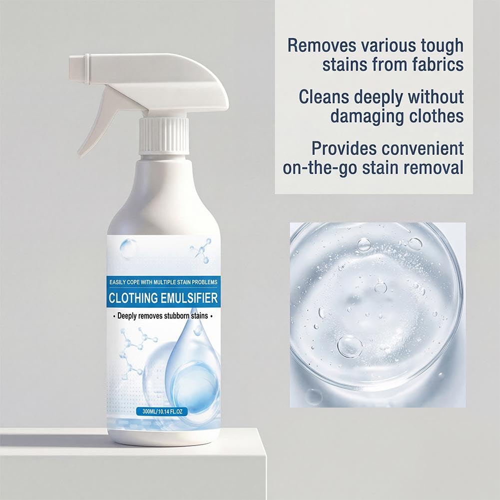 Prndkhn 10 Fl Oz Clothing Emulsifier, Fly Cloth Cleanse Clothing Emulsifier Stain Remover, Spot Cleaner for Clothes, No Damage Fabric Spot, Fabric