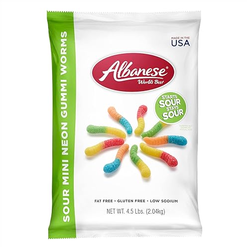 Albanese World's Best Sour Mini Neon Gummi Worms | 4.5lbs of Candy | 5 Super Sour Flavors, Gluten Free, Fat Free, Soft & Chewy Gummies | Blue