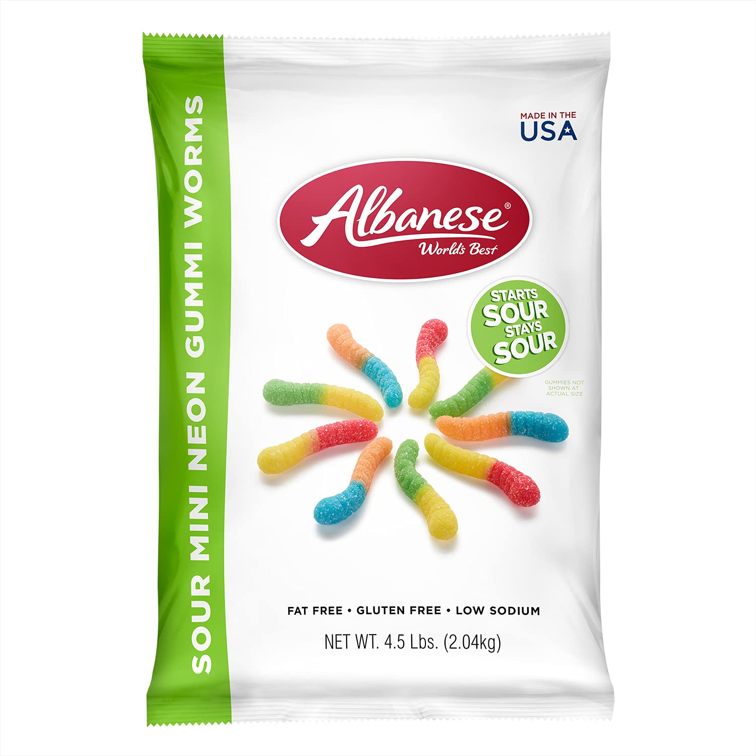 Albanese World's Best Sour Mini Neon Gummi Worms | 4.5lbs of Candy | 5 Super Sour Flavors, Gluten Free, Fat Free, Soft & Chewy Gummies | Blue