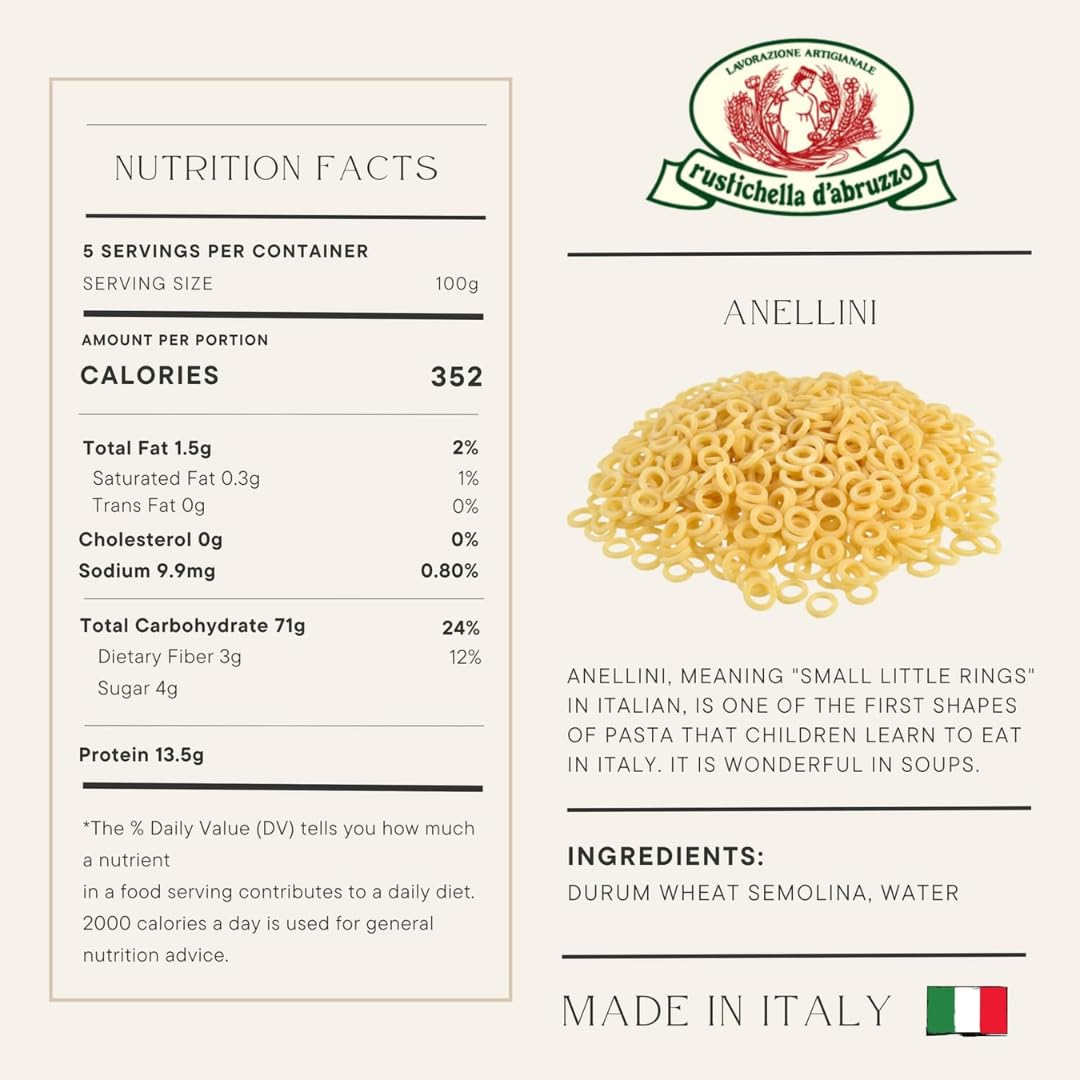 Rustichella d’Abruzzo Small Pasta Variety Pack - Stelline, Alfabeto, Anellini & Orzo - 4 x 17.6 oz (500g) Italian Pastina Set - Durum Wheat Semolina
