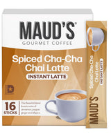 Maud's Spiced Chai Tea Latte Instant Packets, 16 ct, 100% Gourmet Blended Tea Leaves, Instant Hot or Iced Chai Tea Latte - Just add water
