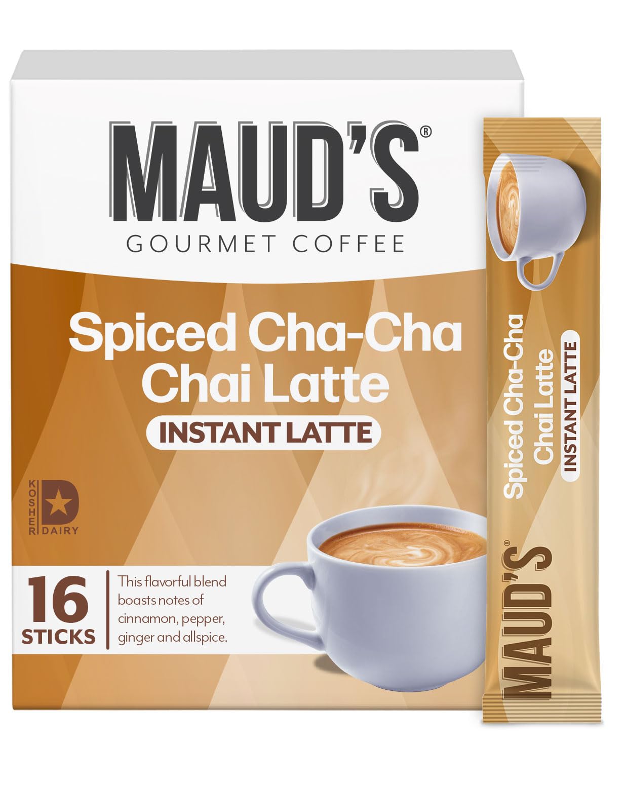 Maud's Spiced Chai Tea Latte Instant Packets, 16 ct, 100% Gourmet Blended Tea Leaves, Instant Hot or Iced Chai Tea Latte - Just add water