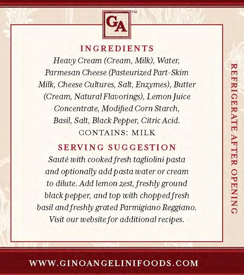 Gino Angelini Limone Lemon Alfredo Pasta Sauce | 15 Fl Oz (Pack of 2)
