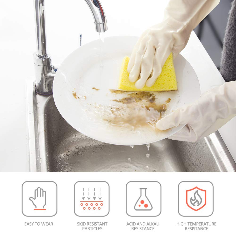 BOOMJOY Nitrile Cleaning Gloves, Heavy Duty Dishwashing Gloves, Reusable Medium Gloves for Kitchen, Bathroom, Gardening, Working, Pet Care - White, 3