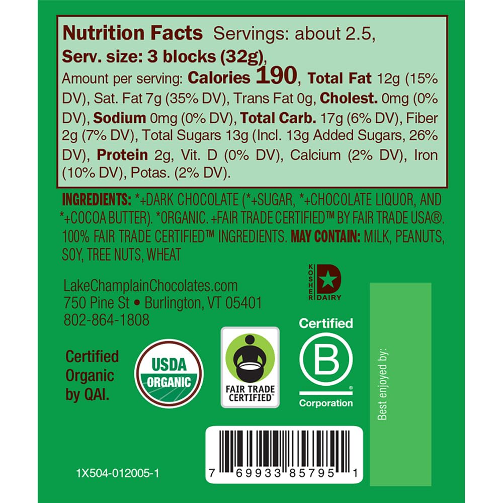 Lake Champlain Chocolates Organic Christmas Tree Chocolate Bar, 3 OZ