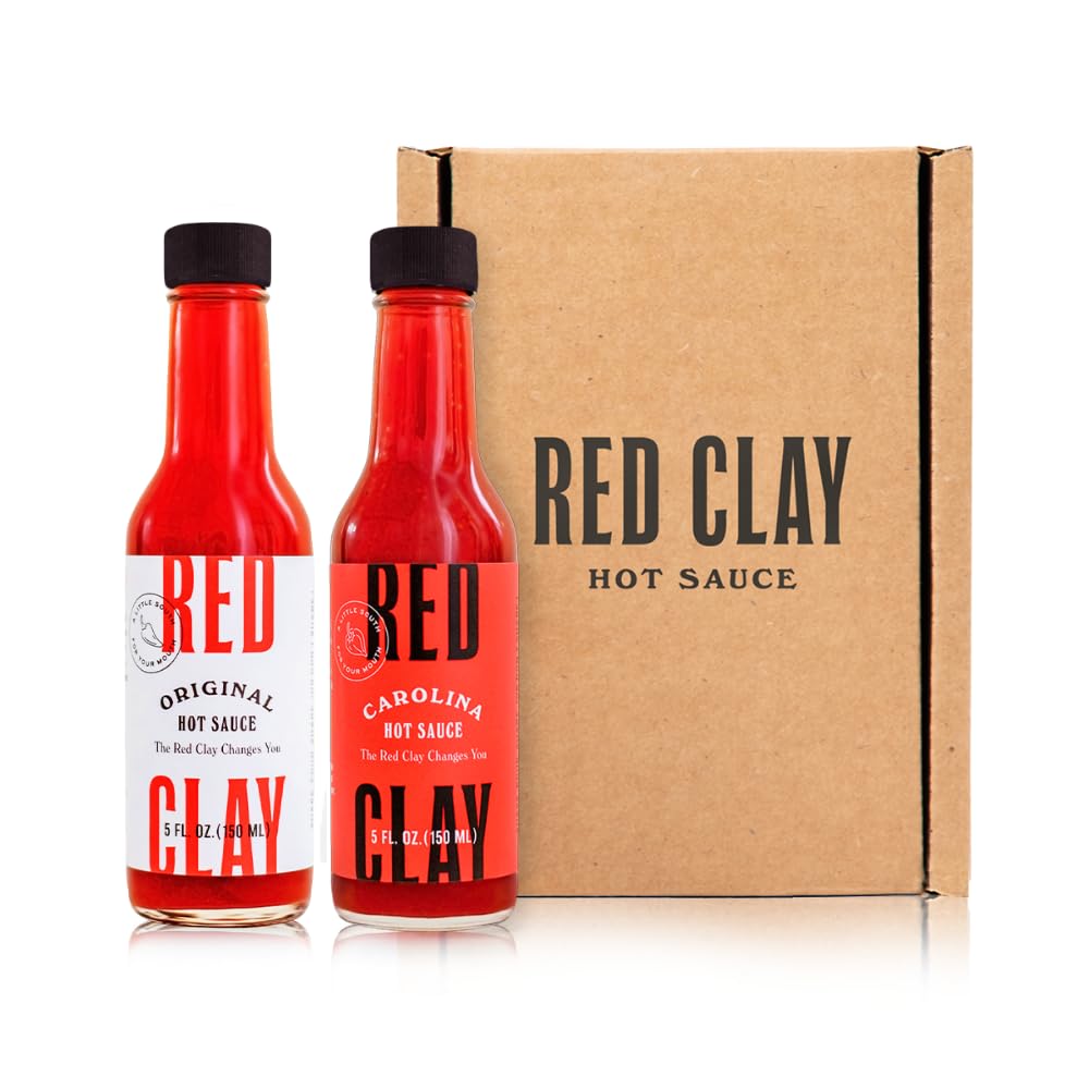 Red Clay Original Hot Sauce & Carolina Hot Sauce in Red Clay Gift Box - Cold-Pressed Fresno Peppers, Chef-Crafted - Gluten Free, 0 Calories, 0 Carbs