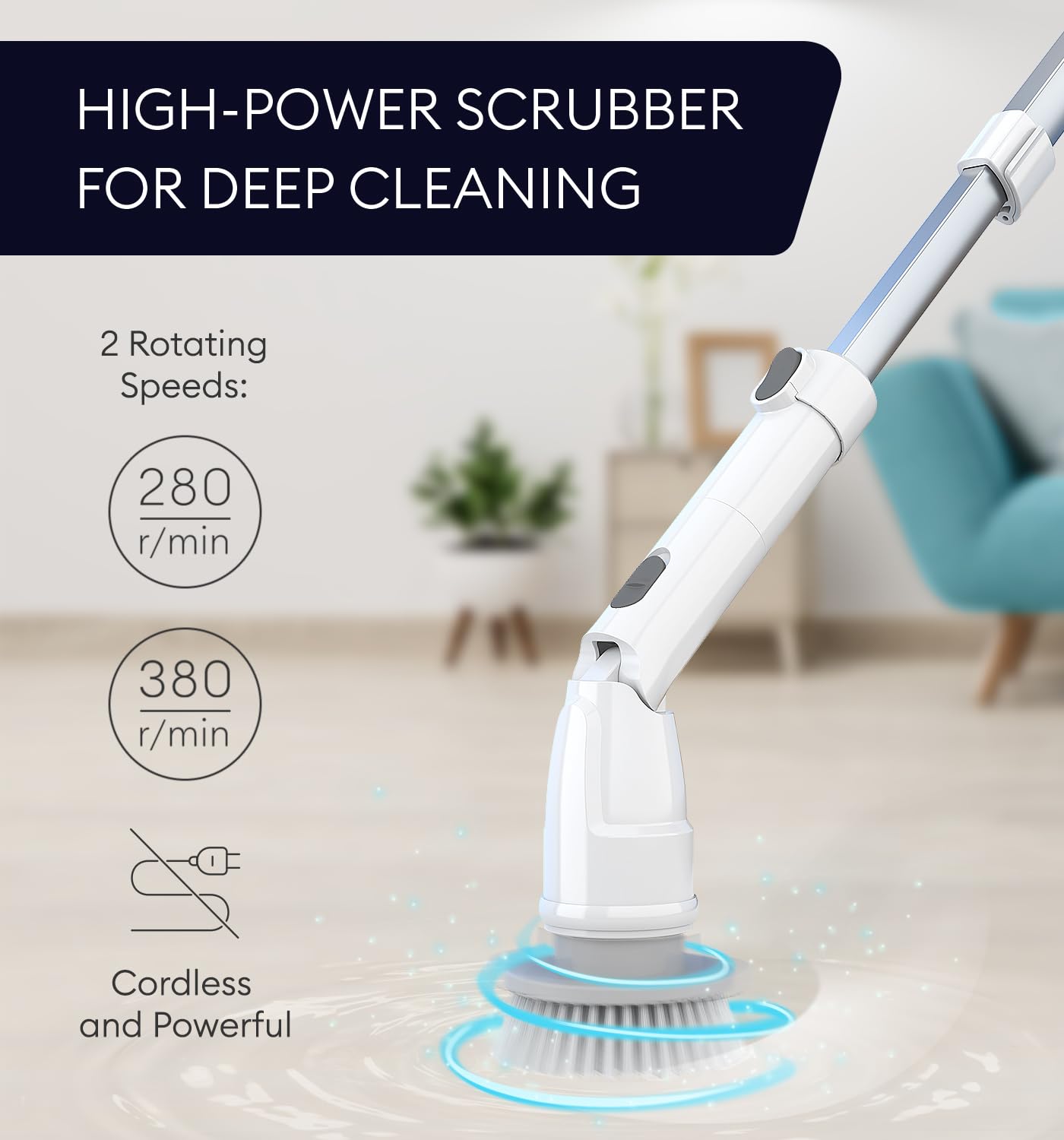 Electric Spin Scrubber, 360 Cordless Powerful Scrub Brush for Cleaning Bathroom, Tile, Floor, Tub & Shower with Adjustable Extension Handle and 3