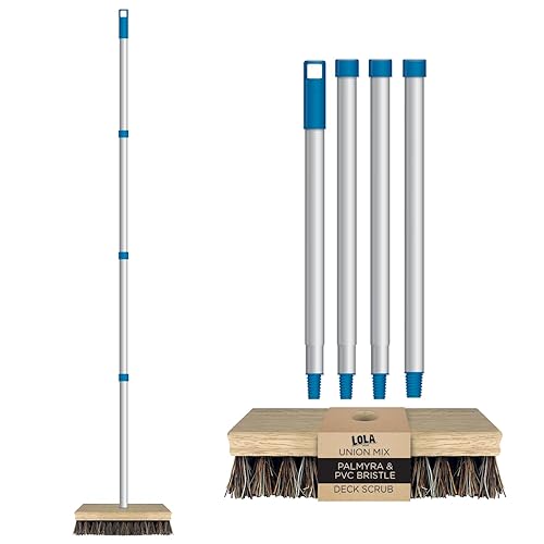 LOLA Deck Scrub Brush, 9" x 3.5" Head w/Palmyra & PVC Bristles for Outdoor Cleaning, Removes Dirt & Grime from Patios, Decks, Grout, 1 CT