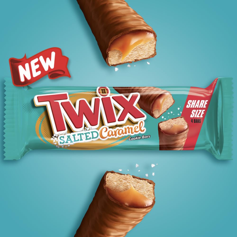 Twix Salted Caramel Chocolate Cookie Candy Bars Share Size Party Candy, Milk Chocolate Bulk Box, 56.4 Oz, 20 Count Bulk Candy Box