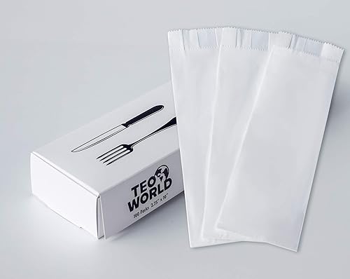 100 Pack 100% White Kraft Paper Bags, 2.75 x 10 inches White Plain Bag Kitchen Cutlery Utensils Holder (Box of 100 pcs)