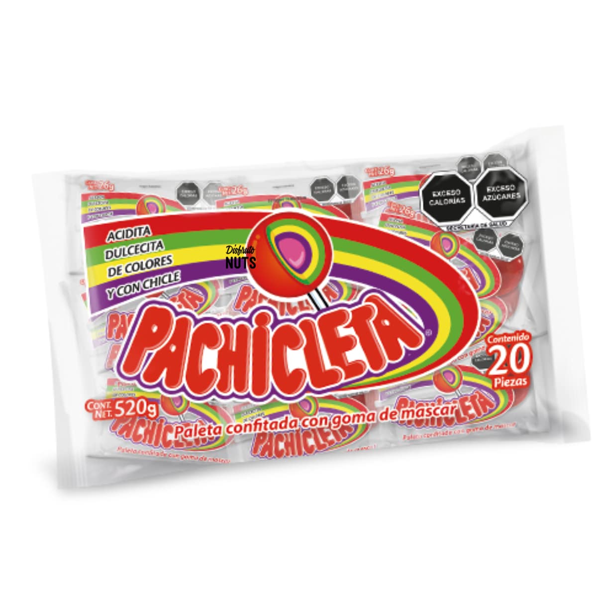 Cuanda Pachicleta Paleta Confitada con Goma de Mascar Coated Pops With Chewing Gum 20 pieces, 18.20 Oz