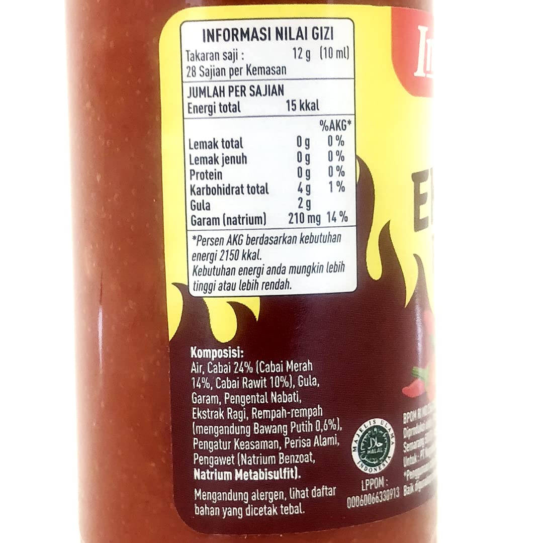 Indofood Sambal Extra Pedas - Chili Sauce, 275 ml (Pack of 1)