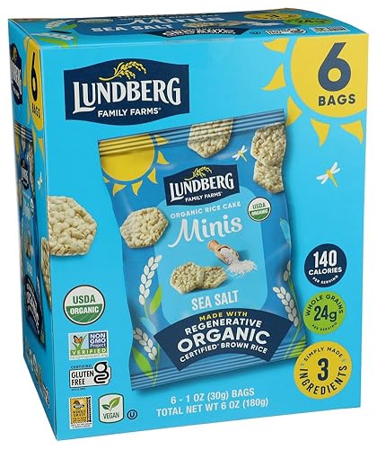 Lundberg Organic Rice Cake Minis, Sea Salt, Single-serve Multi-pack, Vegan, Gluten-Free, 1 oz (Pack of 6)