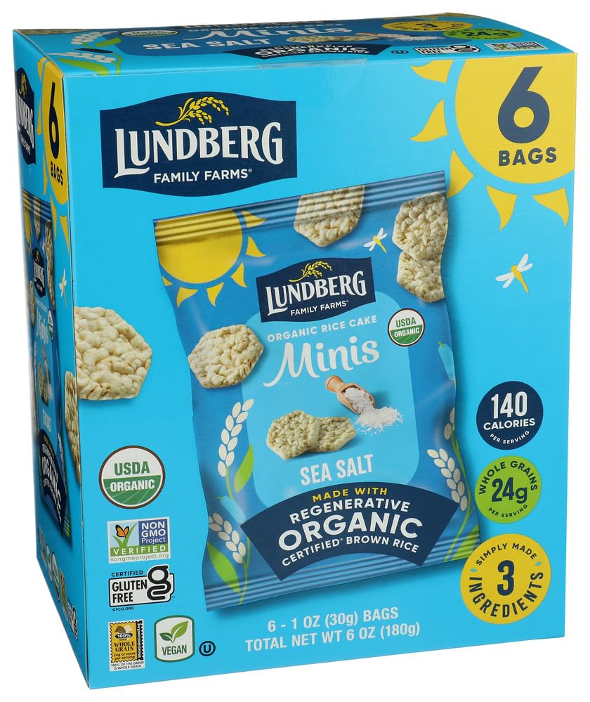 Lundberg Organic Rice Cake Minis, Sea Salt, Single-serve Multi-pack, Vegan, Gluten-Free, 1 oz (Pack of 6)