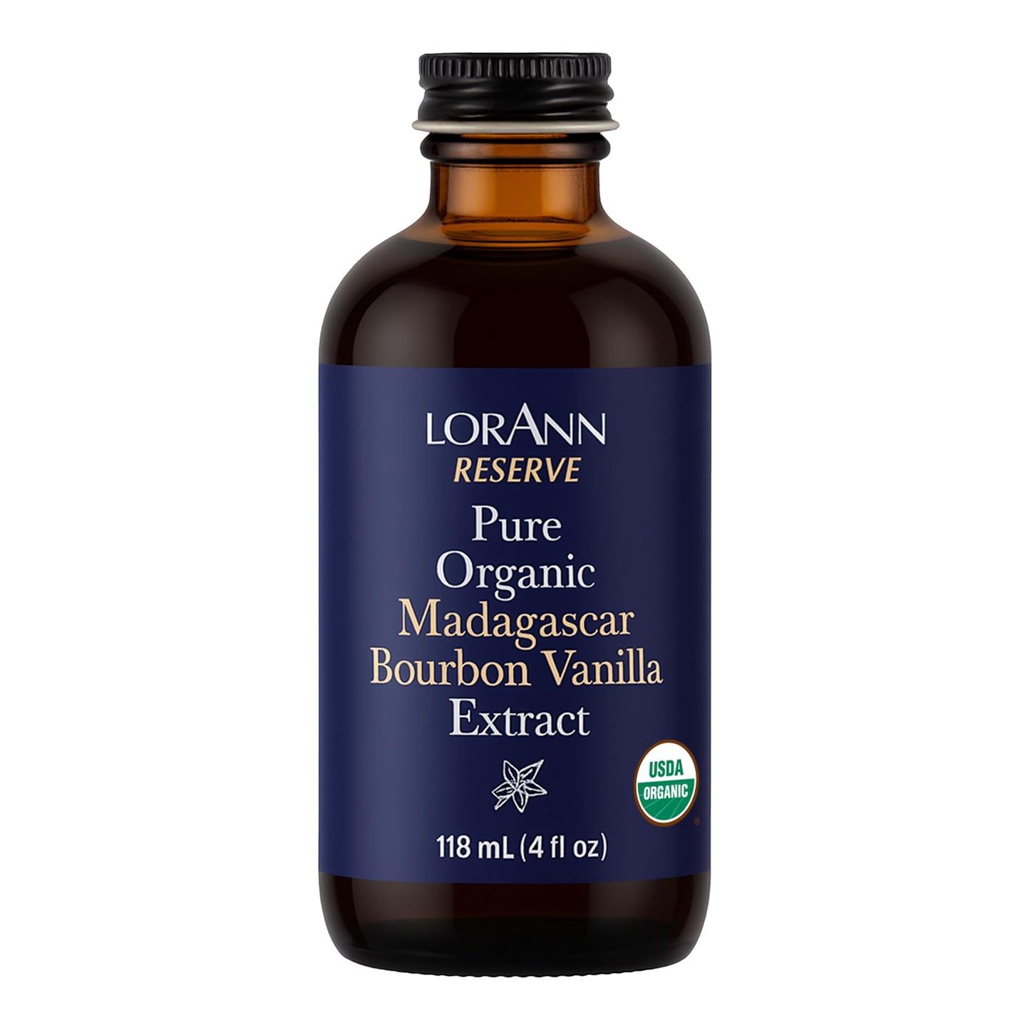 LorAnn Oils Reserve Pure Organic Madagascar Bourbon Vanilla Extract - Real, Organic Vanilla Extract for Baking, Pure Flavor & Bourbon, 4 Ounce