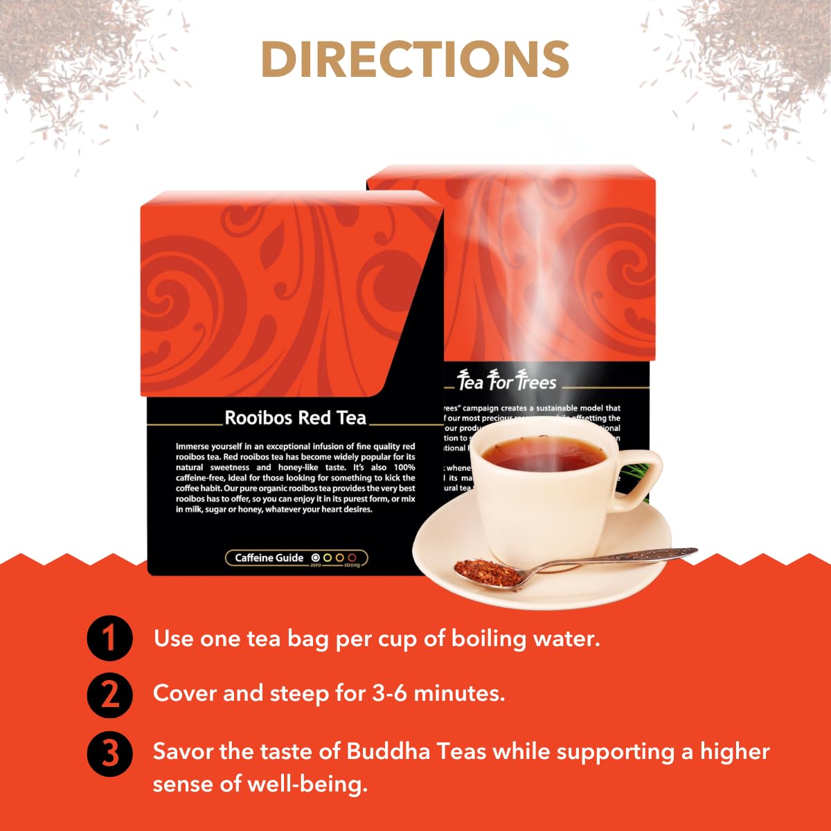 Buddha Teas - Rooibos Red Tea - Organic Herbal Tea - For Digestive Health - Rejuvenate & Support - Caffeine Free - 100% Kosher & Non-GMO - 18 Tea Bags