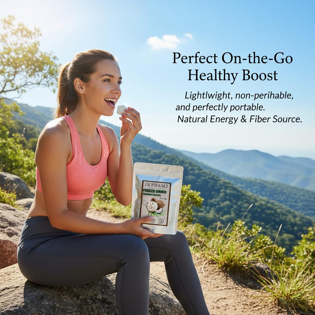 1.1 Ib Freeze-Dried Coconut Chunks, Unsweetened Dehydrated Coconut Flakes, 500g, Plant-Based Snack for Breakfast, Desserts, Smoothies